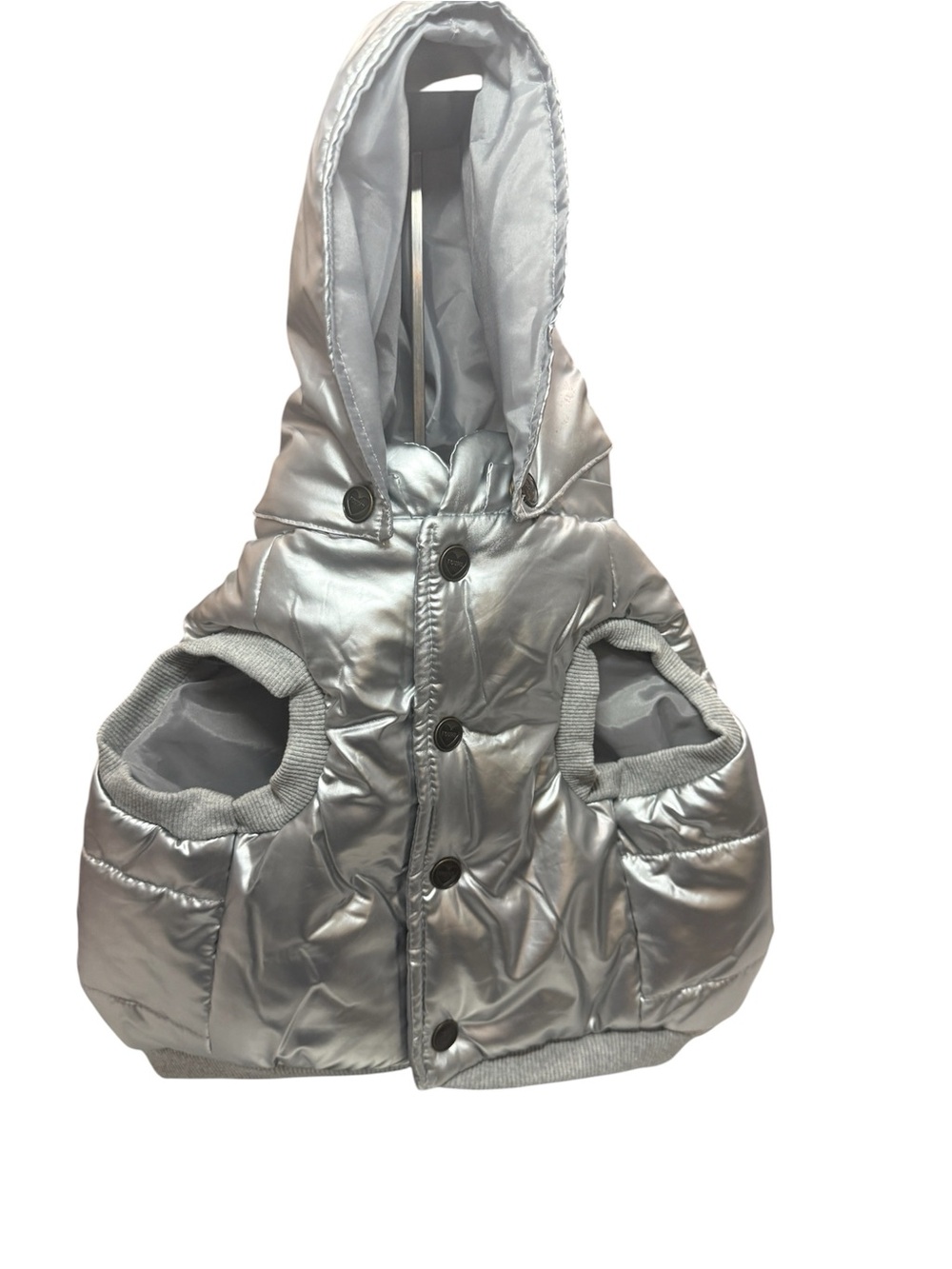 Silver Quilted Dog Puffer Waterproof Jacket with Removable Hood (NWOT) - Picture 2 of 7